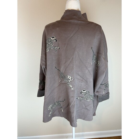 Entro L Leopard Cat Sweater Pullover Cheetah Oversized Novelty - Picture 3 of 5